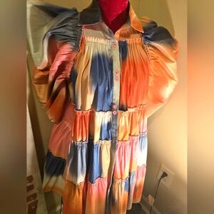 Colorful Puff Sleeve Dress